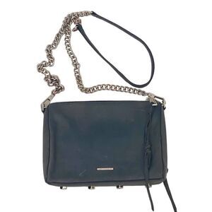 Rebecca Minkoff Black Gray Leather Crossbody Purse with Silver Chain Strap